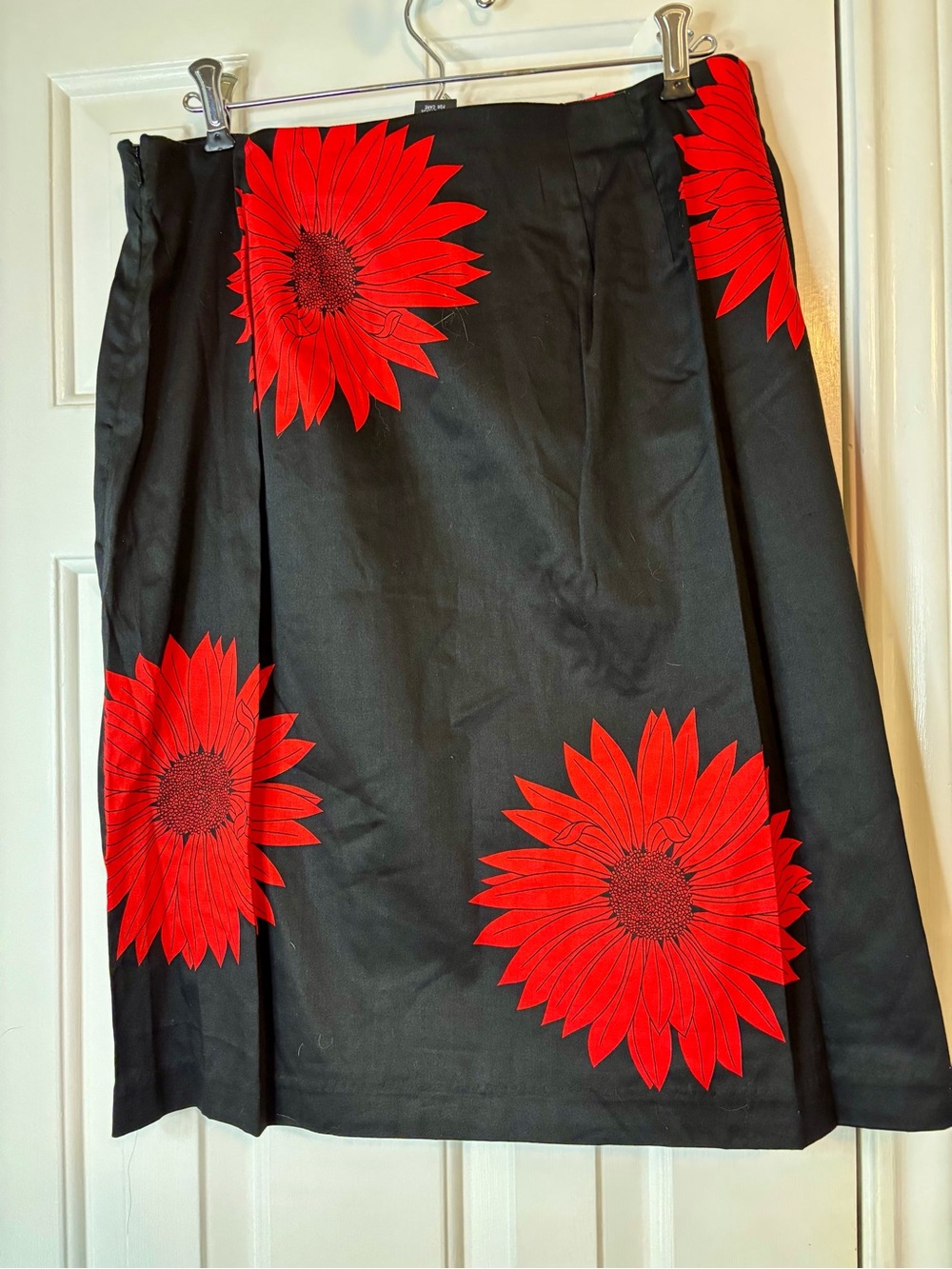 Black A-Line Skirt with Red Floral Accents